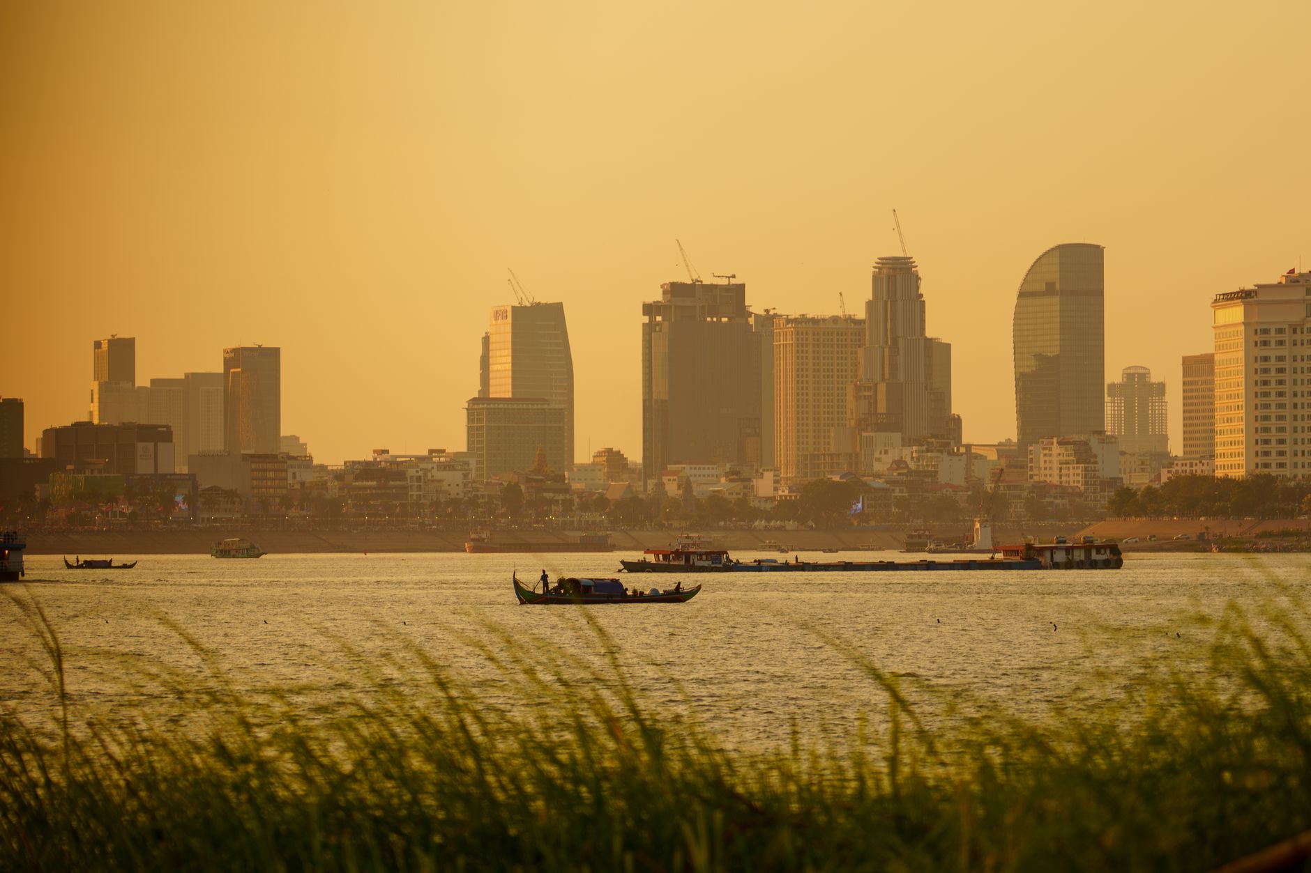 Phnom Penh riverside waterfront dusk