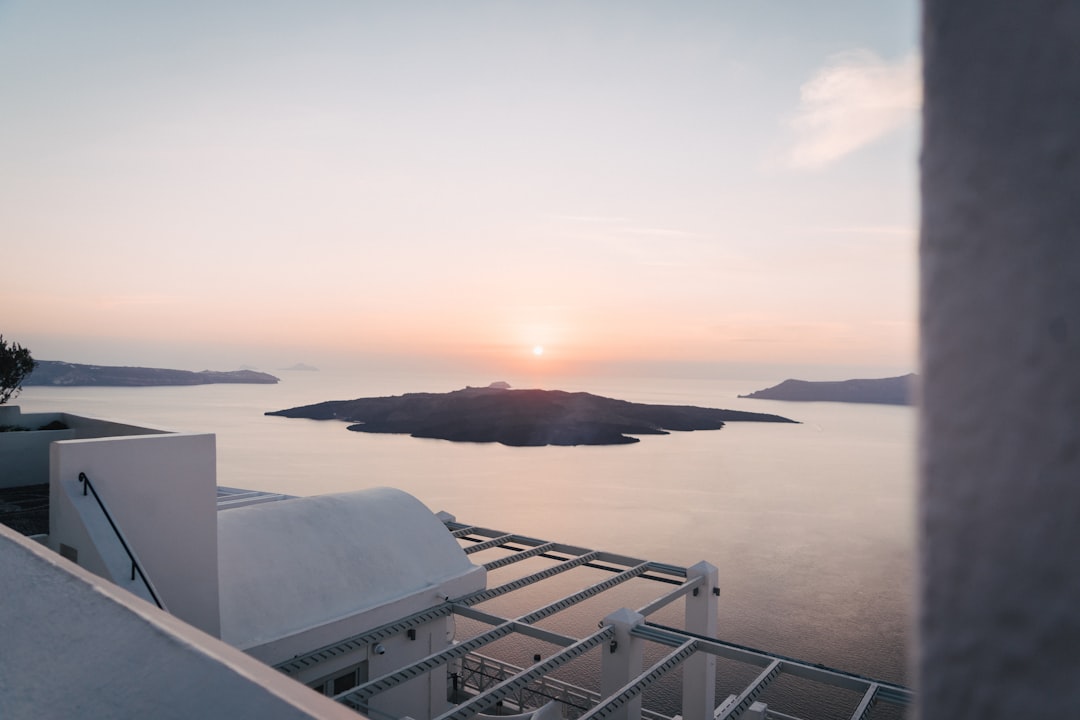 Greek island rooftop bar sunset