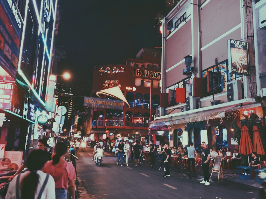 Saigon street bar crowd night