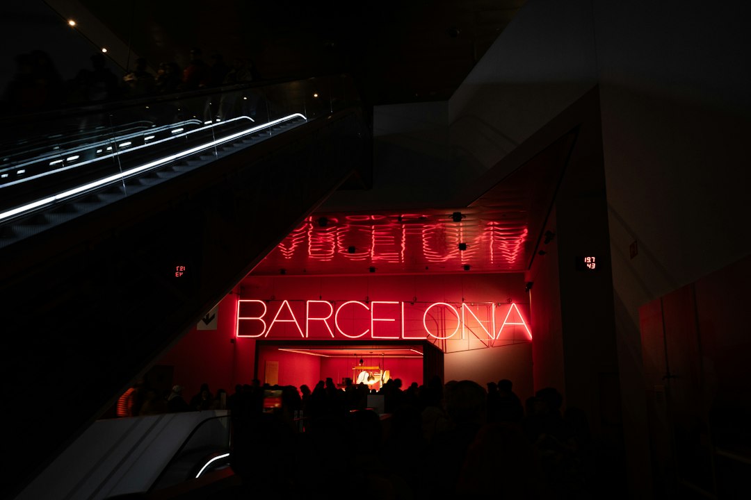 Barcelona nighttime skyline neon