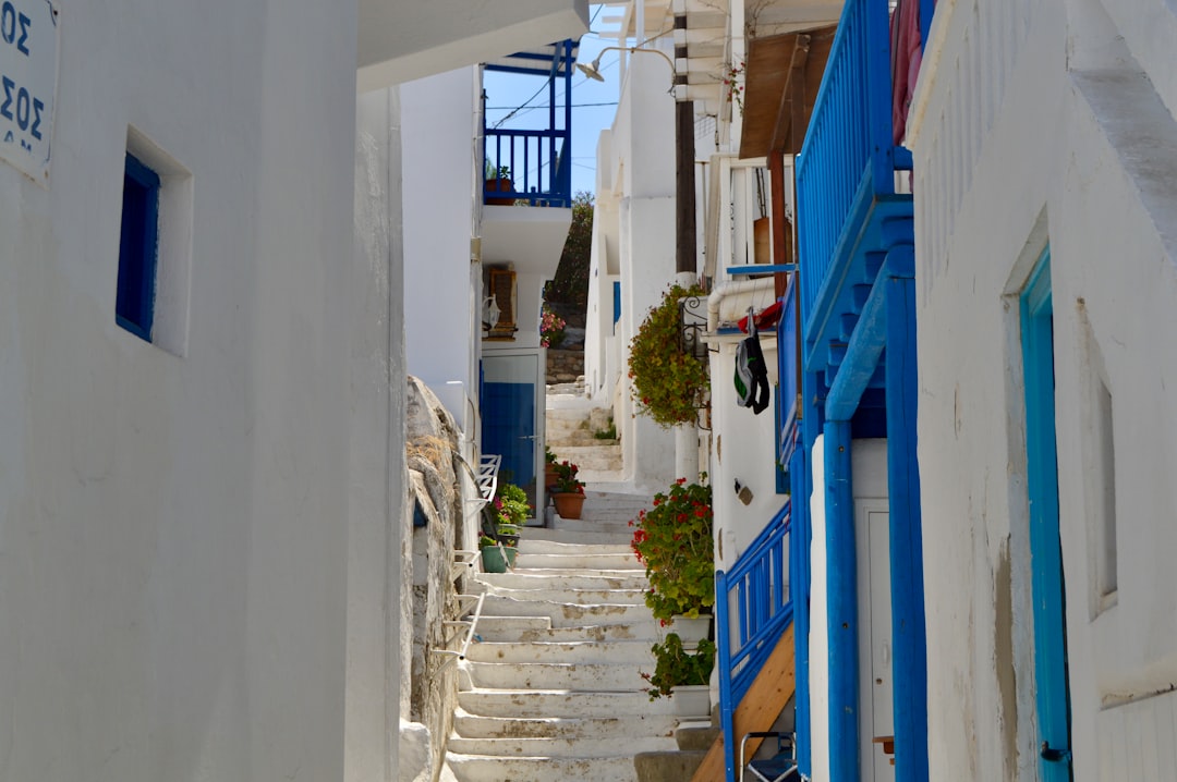 Mykonos town whitewashed alley night