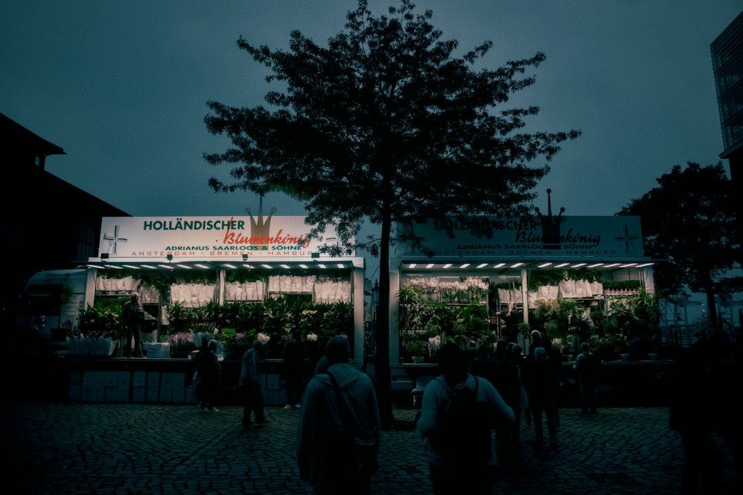 Hamburg harbour waterfront night